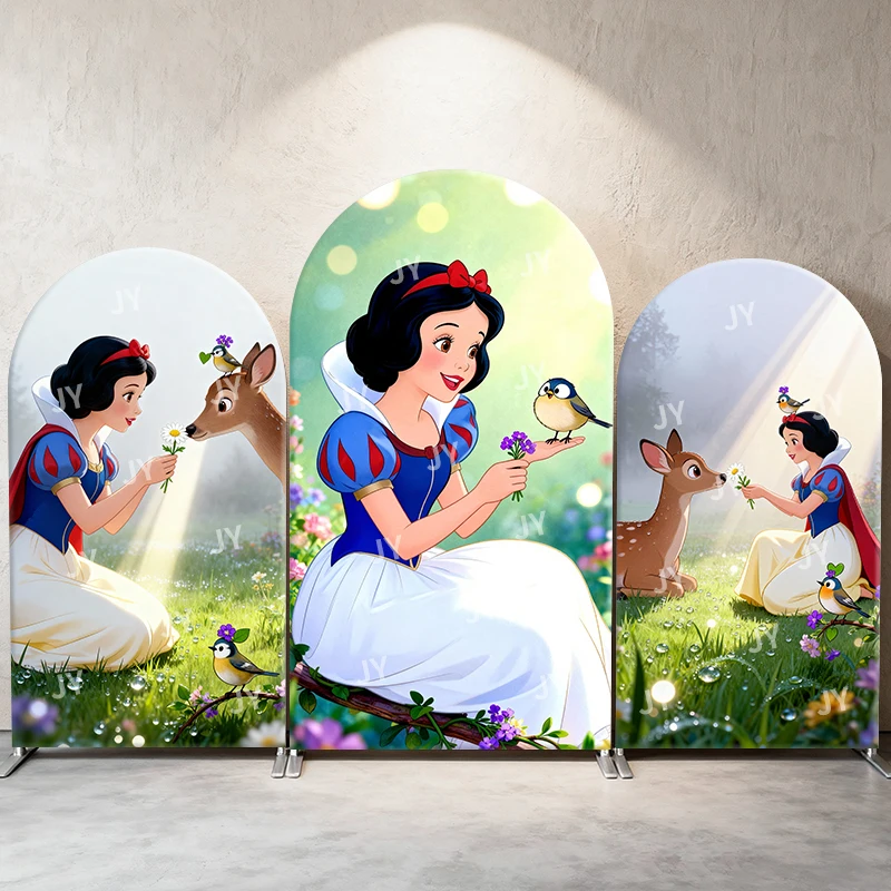 

Disney Snow White Arch Backdrop Cover Forest Animal Meadow Scene for Kids Birthday and Baby Shower Party Photo Booth Decor