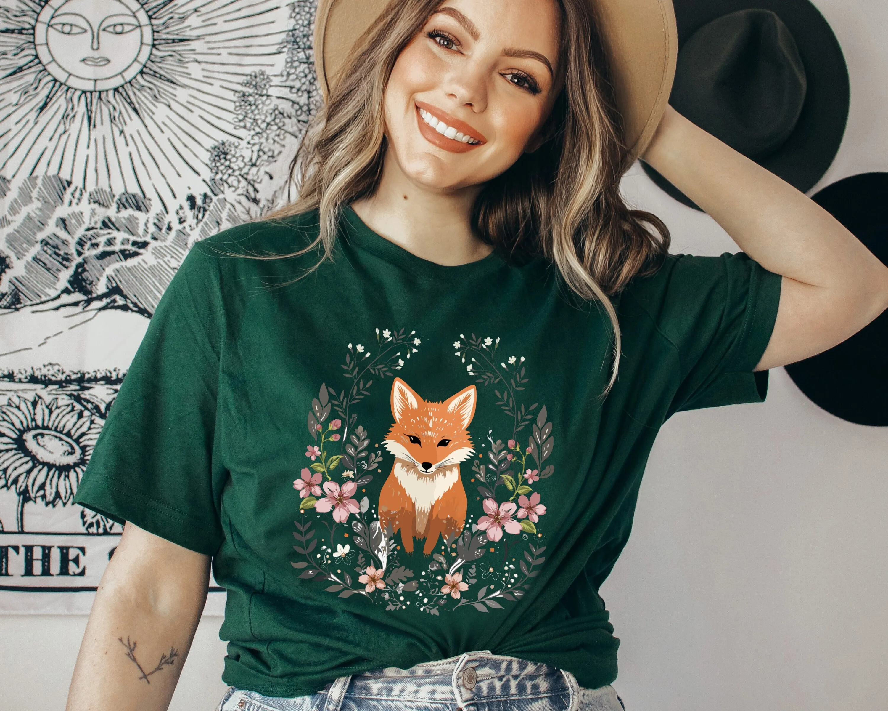 Cozy Cute Fox Cottagecore T Shirt Forestcore Pullover Woodland Wildlife Animal Boho Crew Neck Vintage Forest Witch Aesthetic