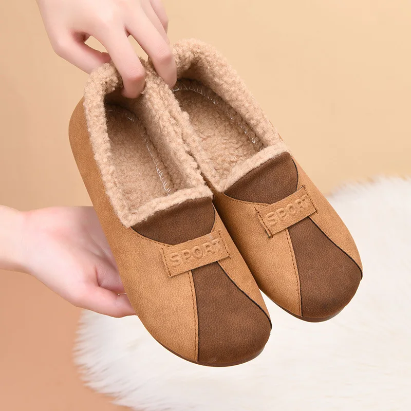 Cotton shoes for women 2025 new casual and plush thick mom shoes  fashionable and warm bean shoes for one foot