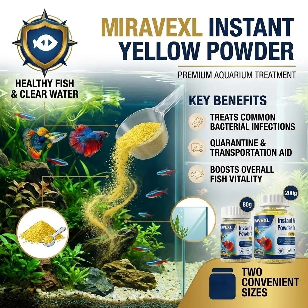 MIRAVEXL Instant Yellow Powder for Ornamental Fish, Effective Bacterial Infection Treatment, Safe Water Conditioner, 80g/200g