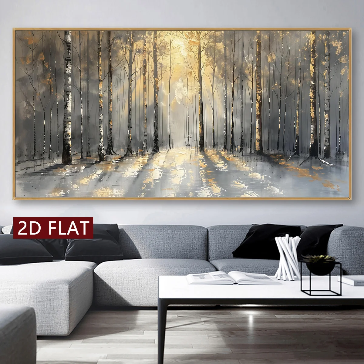 1pc Modern Winter Forest Scenery Canvas Posters Prints Golden Sunlight Snowy Woodland Wall Art for Living Room Bedroom 2D Flat