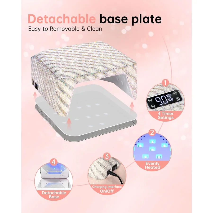 UV LED-nagellamp 96 W oplaadbare nageldroger Sparkly Gel Polish Light 4 timerinstellingen Professionele sneldrogende uithardingslamp met D