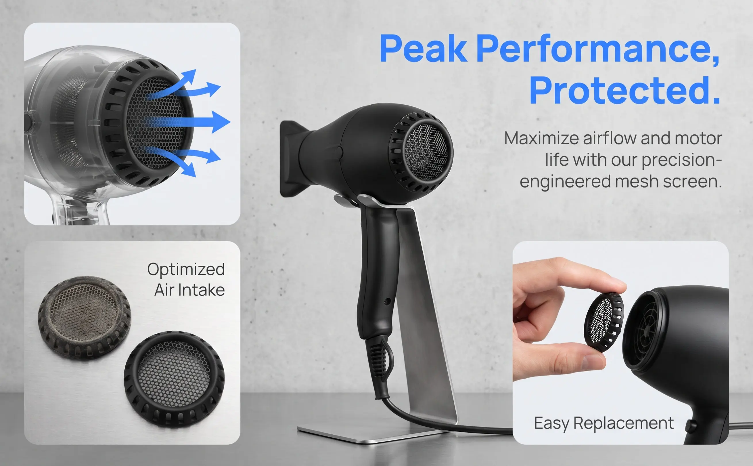Hair Dryer Rear Filter Cover 2.4 Inch Replacement Blower Mesh Cover Dust Proof Tail Protective Mesh Screen Motor Protection High