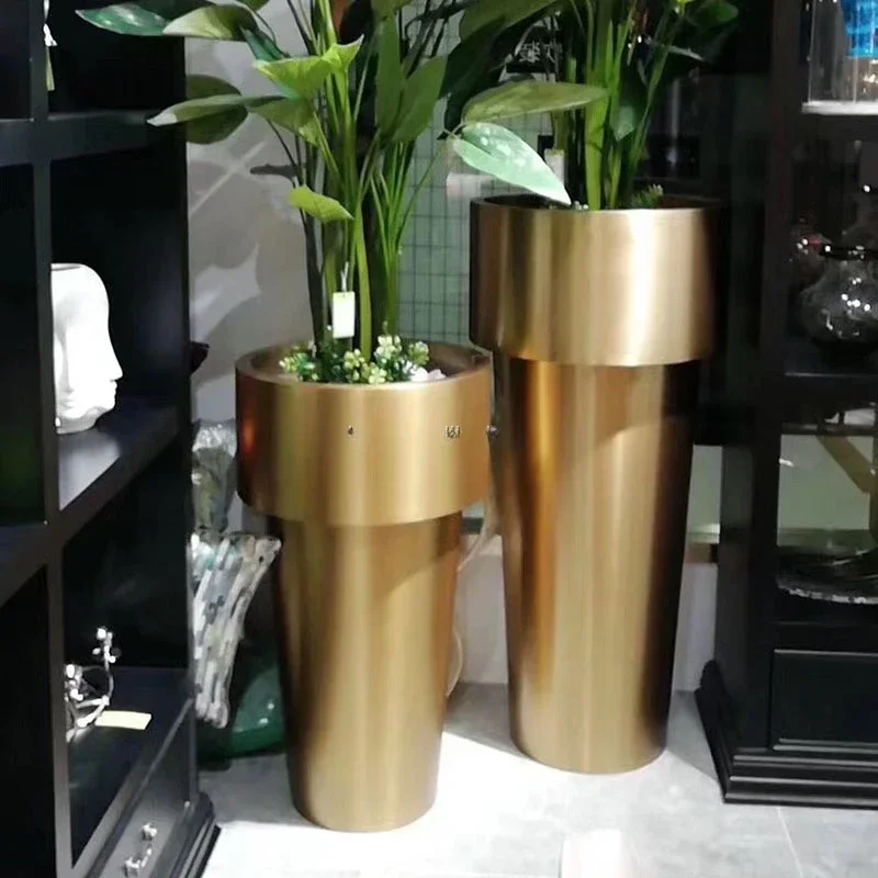 Home decor luxury large stainless steel gold flower pots / metal floor vases for orchid