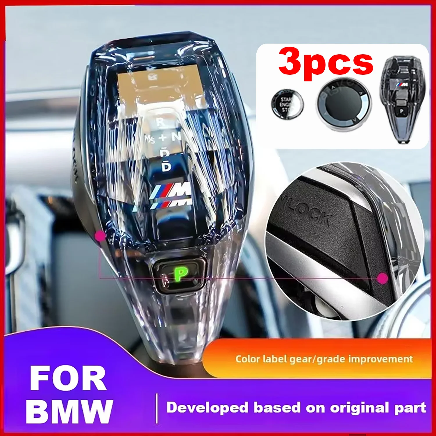 BMW Crystal gear shift knob handle lever handlball 1 2 3 4 5 6 7 X3 X4 ix3 i8 series G30 F20 F22 F30 F32 F18 F06 F01 F25 F26