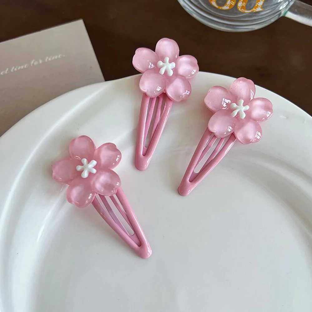 Pink Blossom Hair Clip Headwear Jelly Cherry Blossom Side Bangs Clip BB Clip Y2K Hair Accessories Cute Sakura Hairpins Barrettes