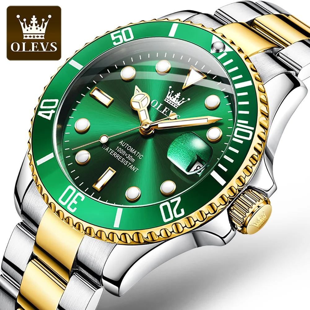 OLEVS Relógio mecânico automático masculino, pulseira de aço inoxidável impermeável, ponteiros luminosos, presente de luxo, marca superior, 6650