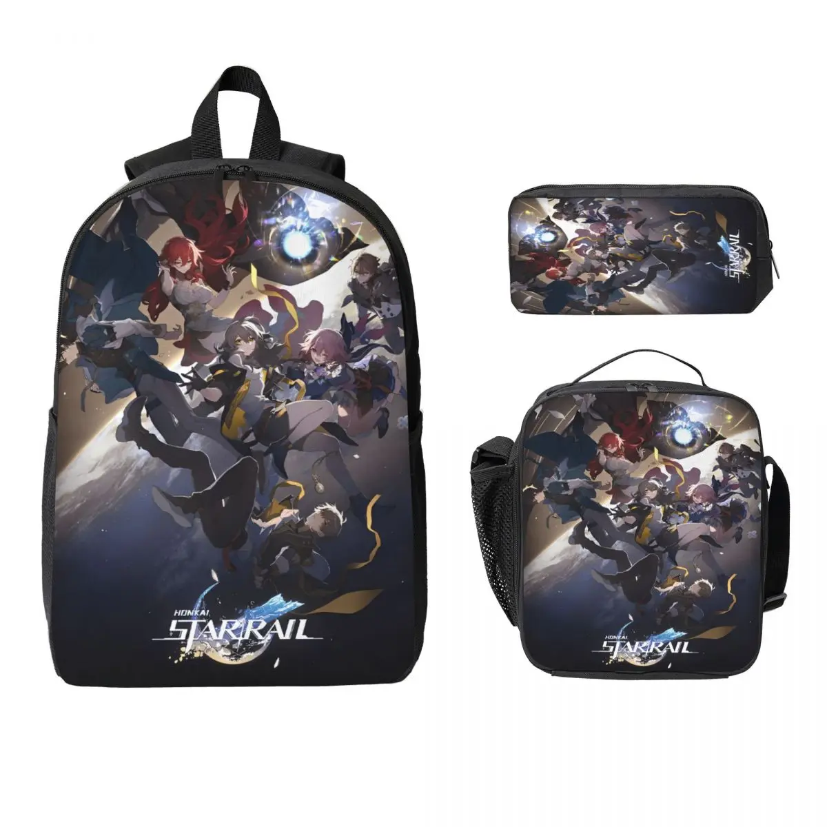 

3Pcs Honkai: Star Rail Backpack Set for Boy Girl Pencil Boxes Bookbag Sets with Lunch Box For Primary School Students Daypack