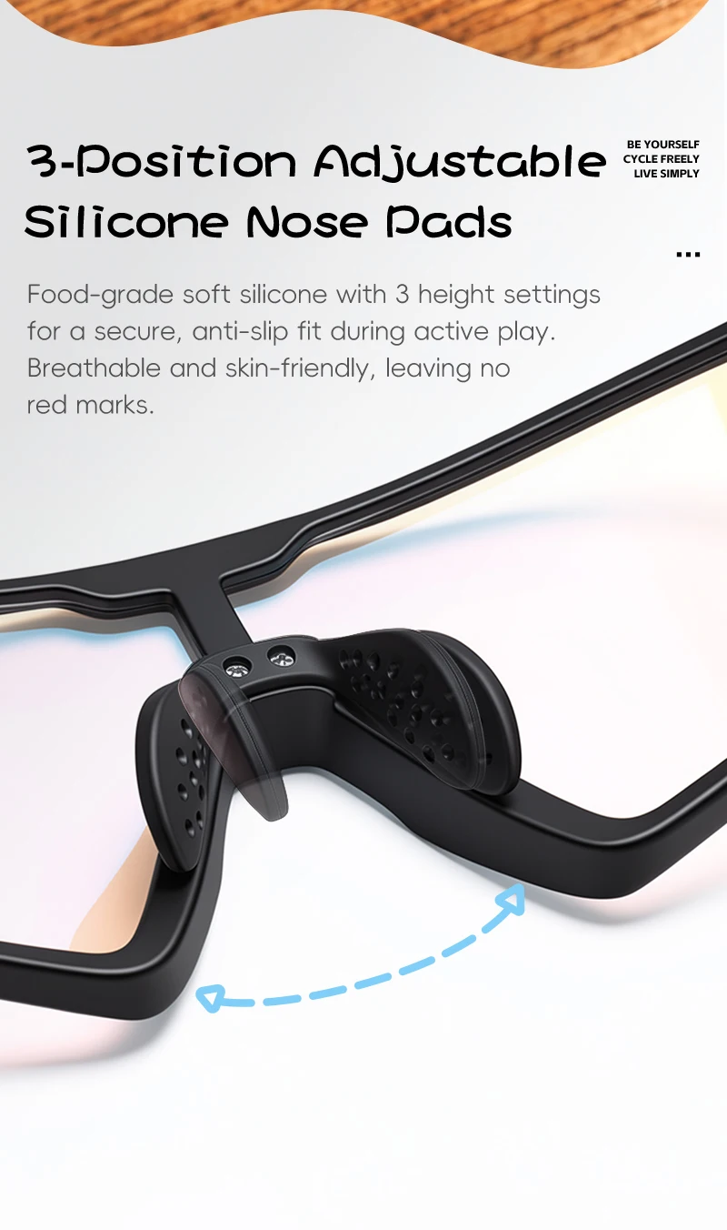 WEST BIKING Photochrome Fahrradbrille für Jungen und Mädchen, TR90 Sportsonnenbrille, UV400, mit flexiblem Rahmen und verstellbarem Nasenpolster – Detail 11
