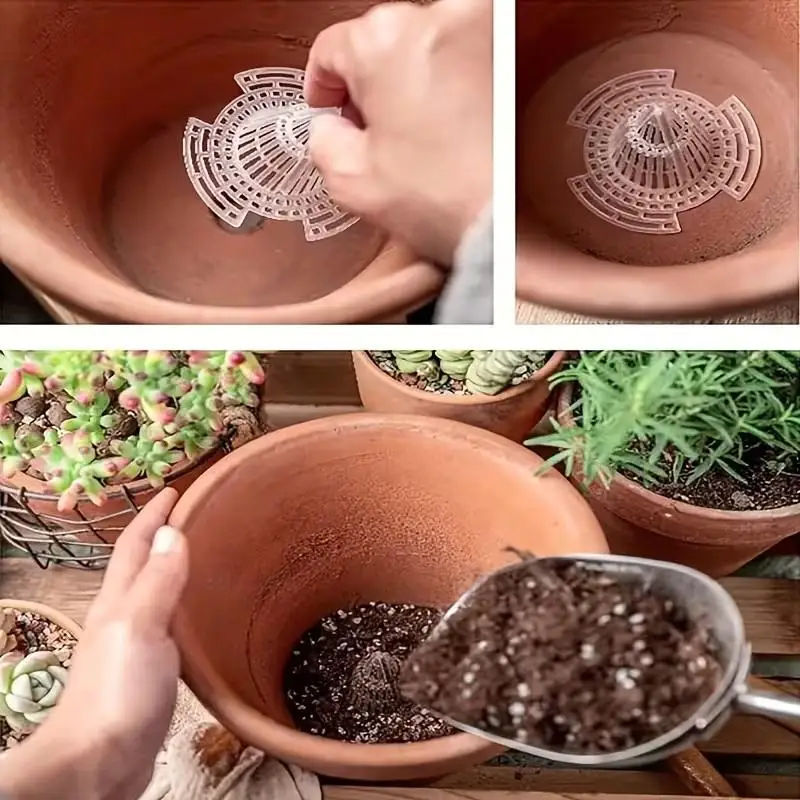 【10Pcs Reusable Plastic Flower Pot Drainage Pad Gardening Potted Plant Conical Design Good Air Permeability Prevents Root Rot】