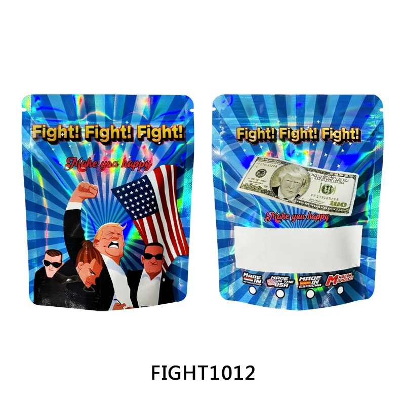 

100pcs Mylar Bags Holographic 3.5g Zip lock Bag American Presidential Election Speech Trump Fight 2024 Party Use Bags