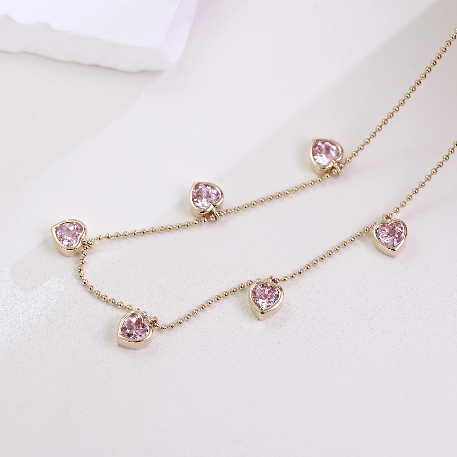 Provence Heart Pendant Necklace 14K18KGold Pink Lab Gemstone Pendant Romantic Sweet fashion Parties Jewelry Gift for girl Custom