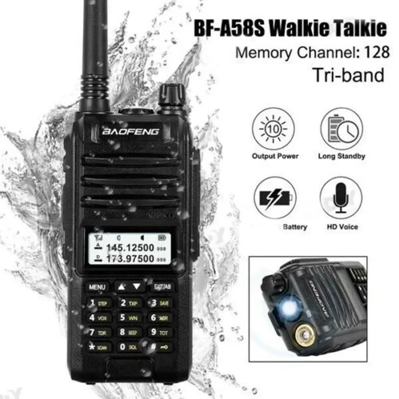 Original Baofeng BF-A58S Tri-Band Walkie Talkie 136-174/200-260/400-520MHz Portable Two Way Radio with Battery Eearphone Charger