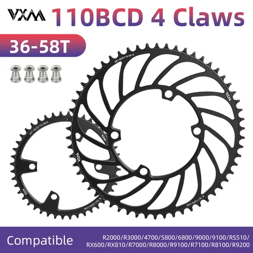 Imagen 1 del producto VXM 110BCD 4 garras plato ancho estrecho para bicicleta de carretera 110 piñón BCD 4 pernos rueda de cadena estrellas corona de bicicleta Compatible R7000