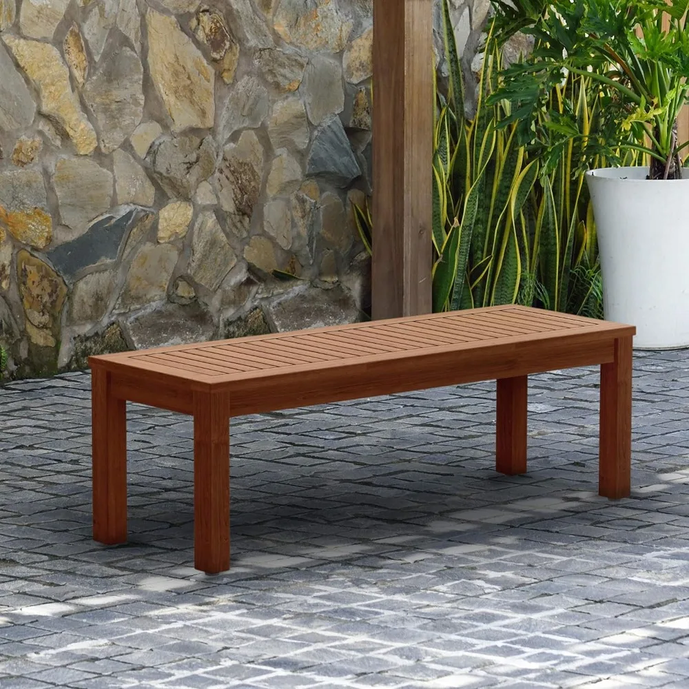 

Patio Benches, Backless Patio Bench | Eucalyptus Wood | Ideal for Outdoors and Indoors, 53", Dark Teak Finish, Patio Benches