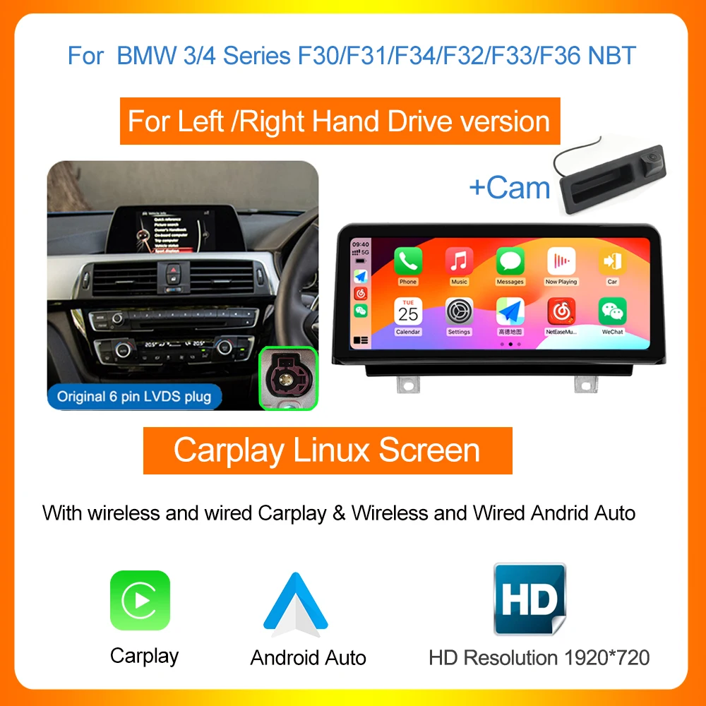 AUTOTOP 10.25 "1920*720 Draadloze Carplay Android Auto multimedia speler voor F20 F21 F22 F30 F31 F32 F33 F34 F36 NBT 2013-2017