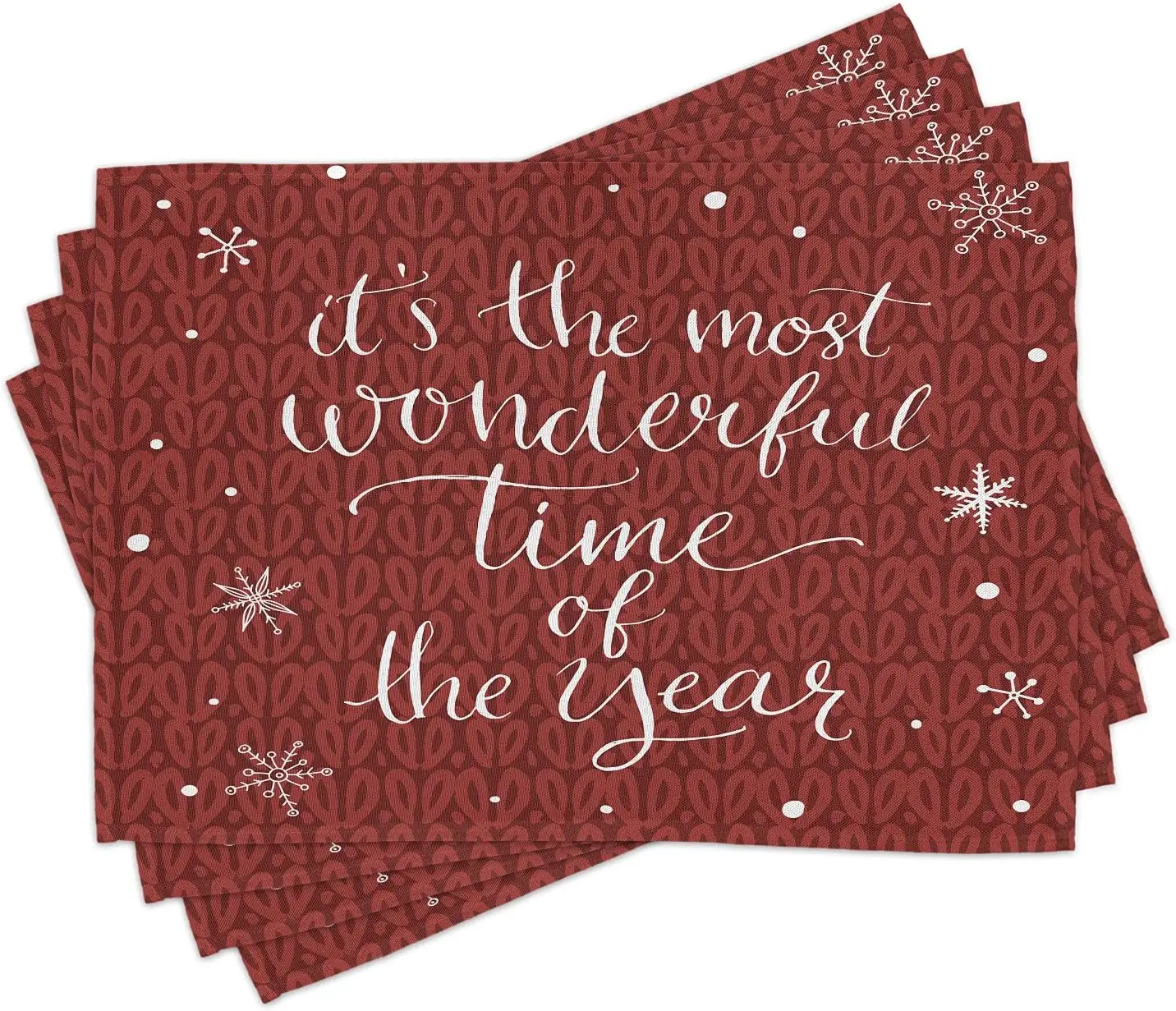 Saying Place Mats Set of 4 Christmas Concept Its The Most Wonderful Time of The Year Phrase and Snowflakes Washable Fabric