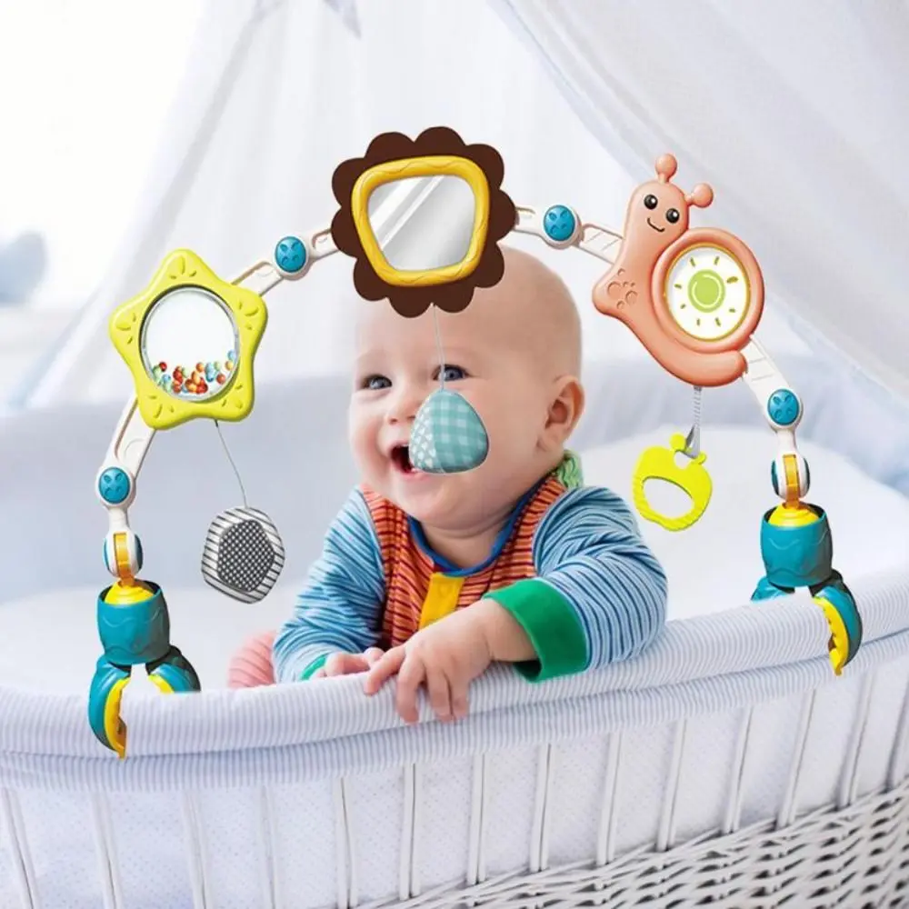 Plastic Baby Stroller Arch Toy Cartoon Rotary Hanging Pendant Music Toys Arched Ring Bell Decoration Baby Stroller