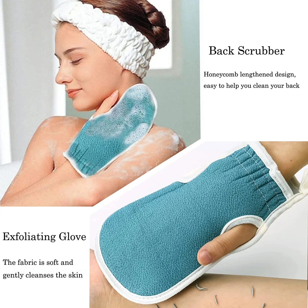 3pcs Body Scrubber Set Exfoliating Bath Glove Shower Brush Exfoliator Back Scrub Sponge Massager Dead Skin Removal Bathing Tools