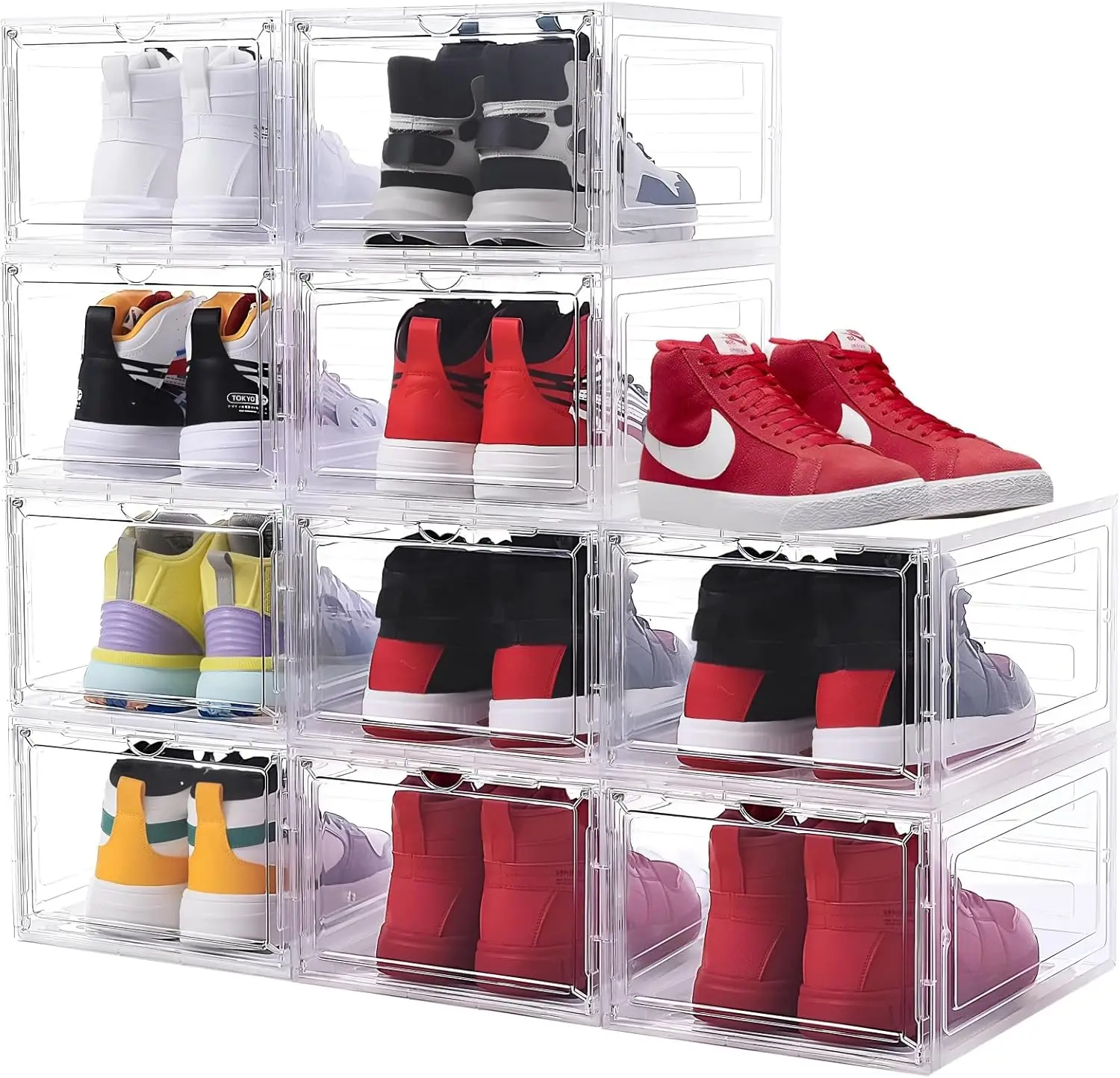 

Magnetic Clear Door, Shoe Container Sneaker Storage Display Case Fit up to US Size 12 Clear