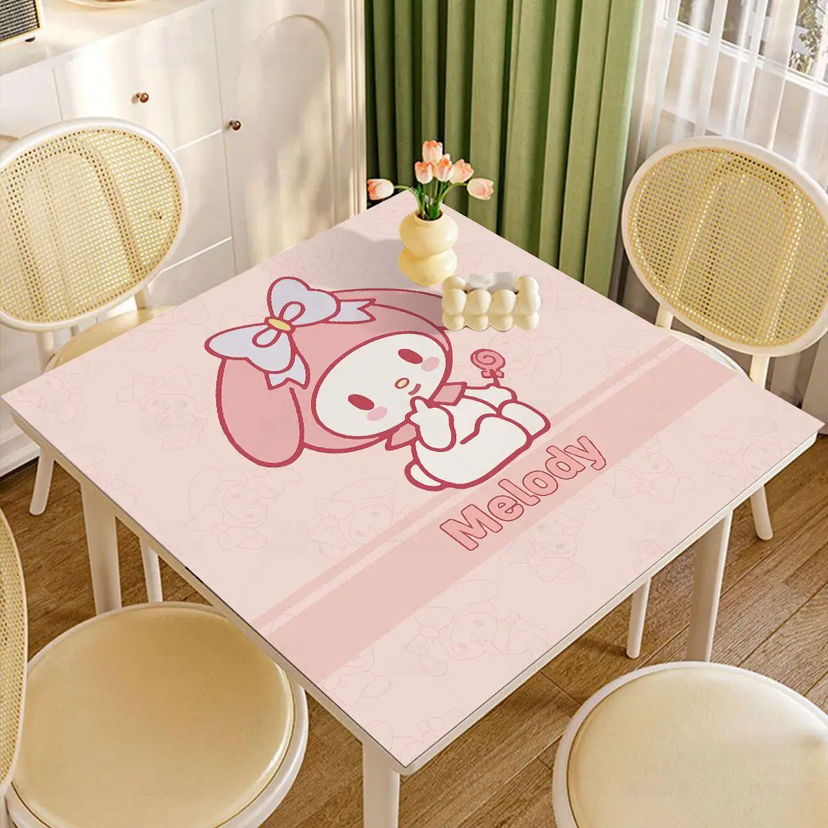 

Sanrio Melody Cartoon Square Tablecloth Waterproof Oil Proof No Wash Anti Scalding Dining Table Mat Coffee Table Protective Mat