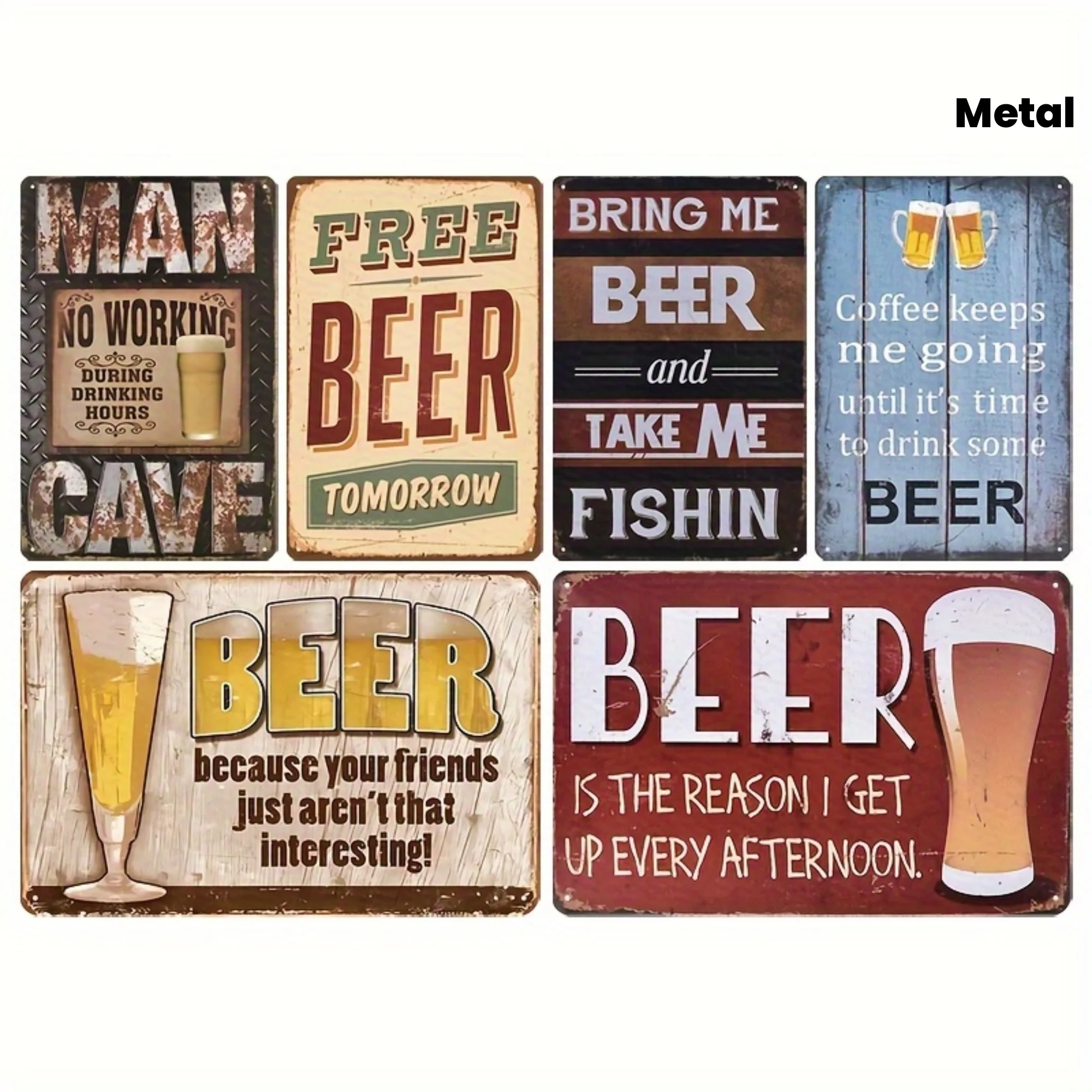 

[ДЖИТ] Набор винтажных металлических жестяных вывесок из 6 предметов, классический настенный художественный декор с тематикой напитков, многофункциональные настенные таблички для дома, бара