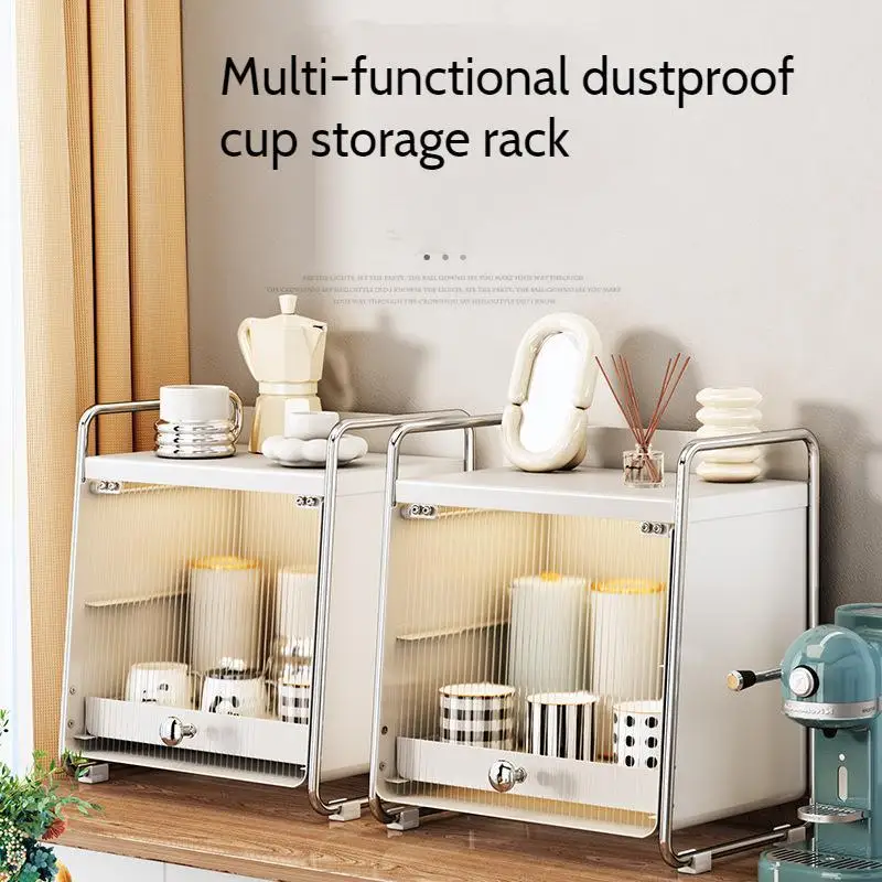 Multifunctional Cup Storage Dustproof Storage Shelf Cosmetics Pull-Out Seasoning Storage Box Cup Cabinet Kitchen Accessories