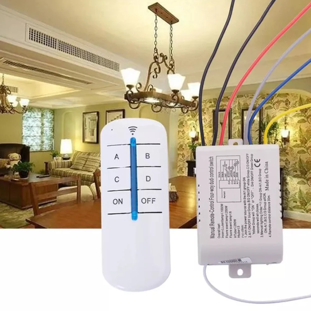 4 Way Remote Control Switch 220V Four-Way Digital Wireless Wall Light Receiver Transmitter Remote Control Switch Without Battery