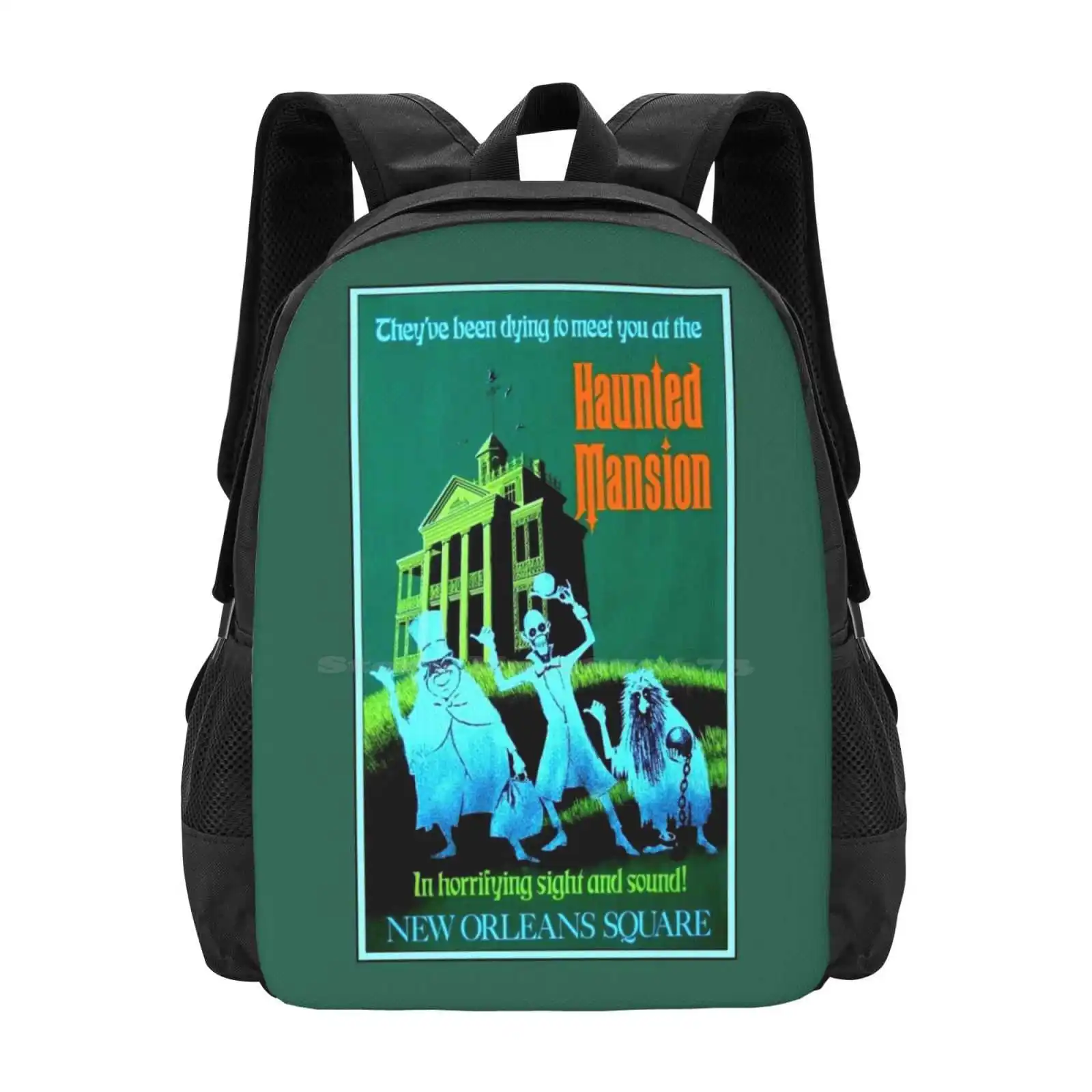 New Orleans : Vintage Haunted Mansion Advertising Print Pattern Design Laptop Travel School Bags New Orleans Haunted Mansion