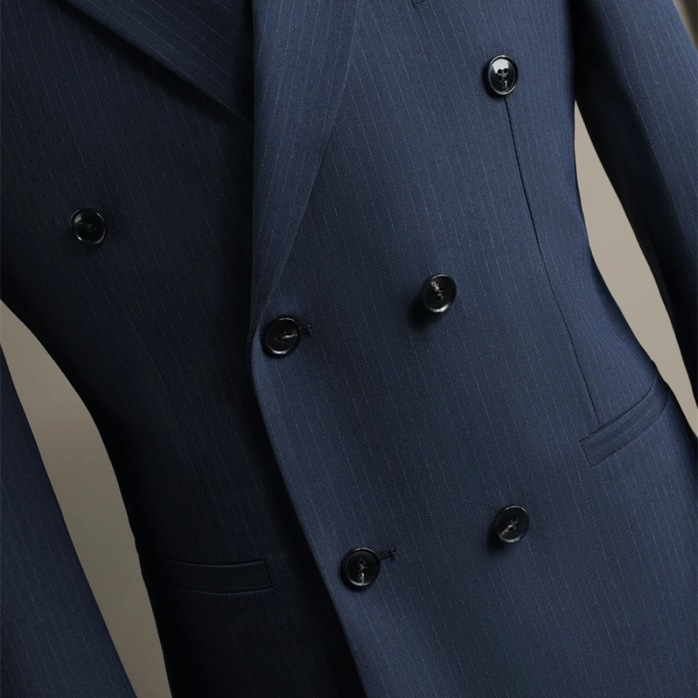 British Style M-4XL Men's Jacket, Striped Peak Lapel Tuxedo, Decent Double Breasted Daily Suit, Modern Four Seasons Groom Wear
