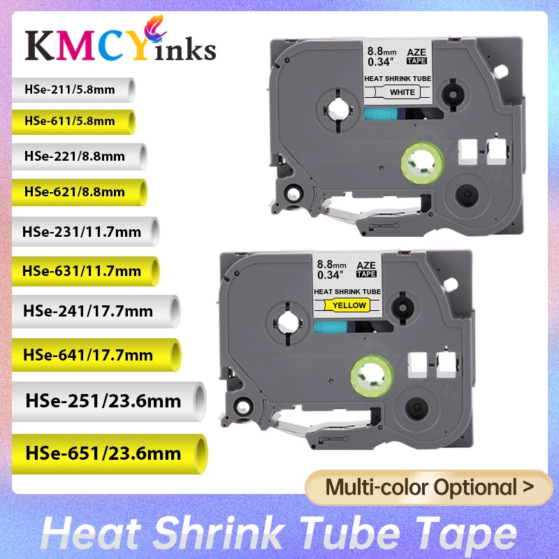 KMCYinks HSe-221 HSe221 8.8mmX1.5m Black on White Heat Shrink Tube Labels Tape For Brother PTE300 PTE500 PTE550W Label Printer