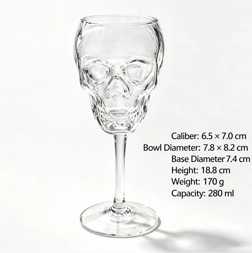 Clear Skull Shaped Stemmed Glass Goblet Gothic Bar Drinkware Spooky Wine Cup Halloween Tabletop Ornament for Party Bar Home