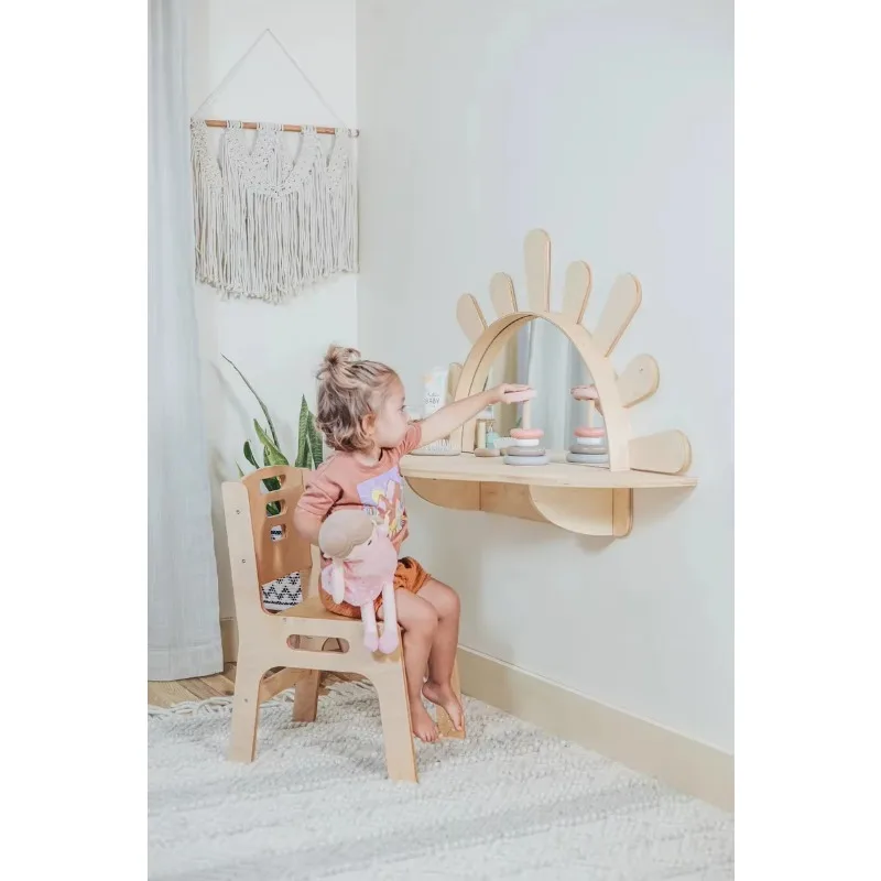 Sunshine wall-mounted activity table with chair set Table and chair Toddler furniture Montessori table Baby dresser