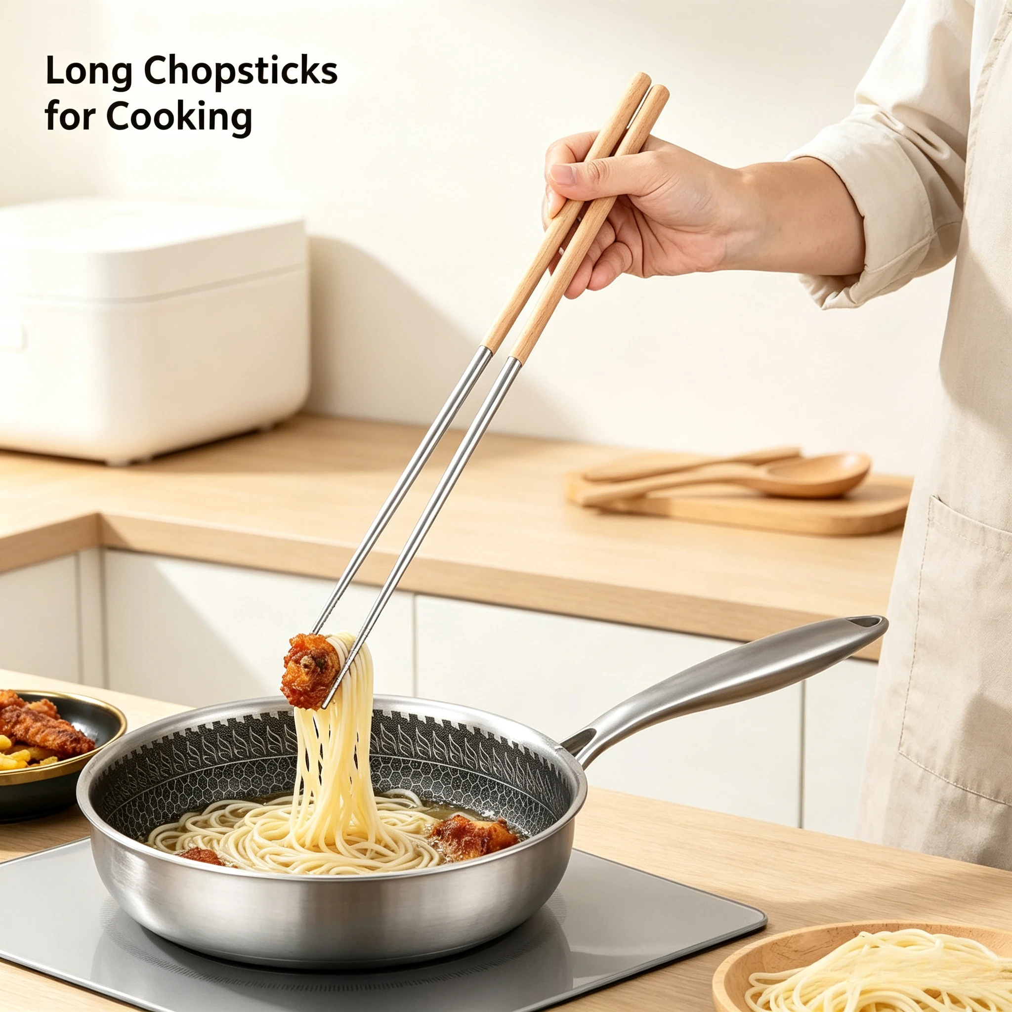 Stainless Steel Long Chopsticks for Hot Pot Noodles Deep Frying - Durable Heat-Resistant Non-Slip Reusable Kitchen Utensils
