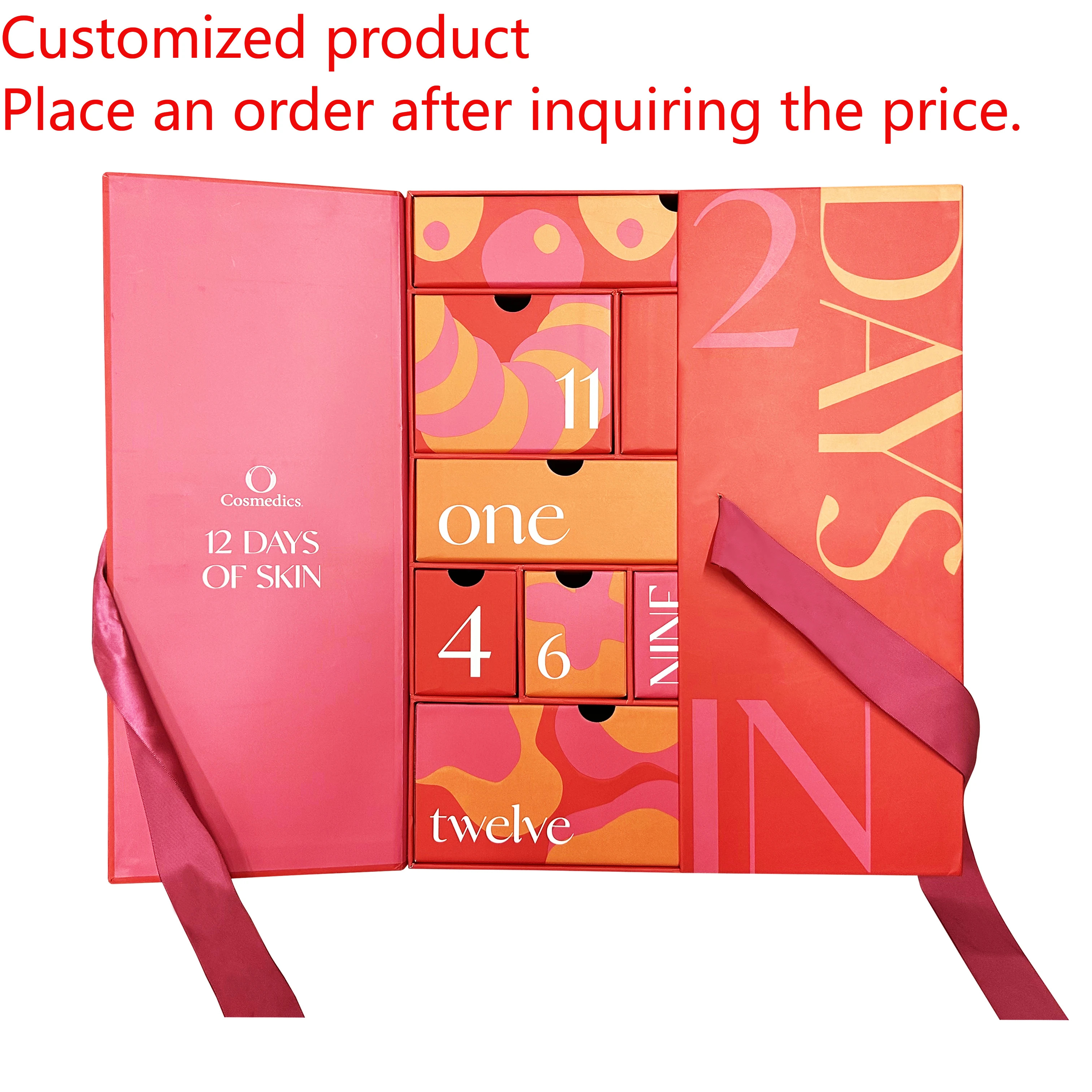 

2025.12 Days Packaging Boxes Manufacturer Christmas Advent Calendar Cardboard Box with Ribbon