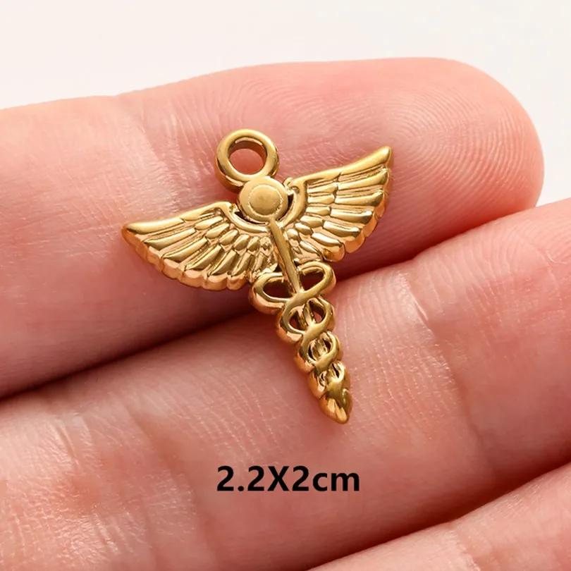 5 Stück/Lot Niedliche Engelsflügel Mädchen-Anhänger in Goldfarbe aus Edelstahl Kreuzanhänger für Schmuckherstellung DIY Ohrringe Halskette Schlüsselanhänger – Detail 18