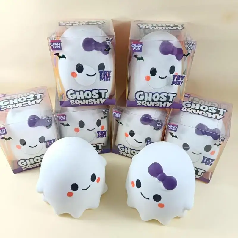 14cm Verrückt Lustiger Geister-Squishy mit Großer Schleife, Gruseliges Halloween-Stressabbau-Spielzeug, Langsam Aufsteigend, Quetschbar, Party-Dekoration, Geschenk