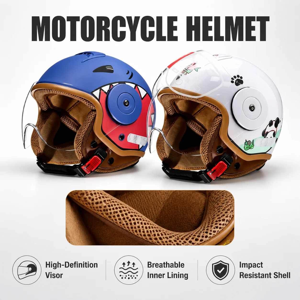 Casque ouvert 3/4 pour enfants, pour scooter, vélo, skateboard, réglable 46-54 cm, motif de dessin animé mignon, absorbant les chocs, léger, respirant, protection de la tête, deux styles