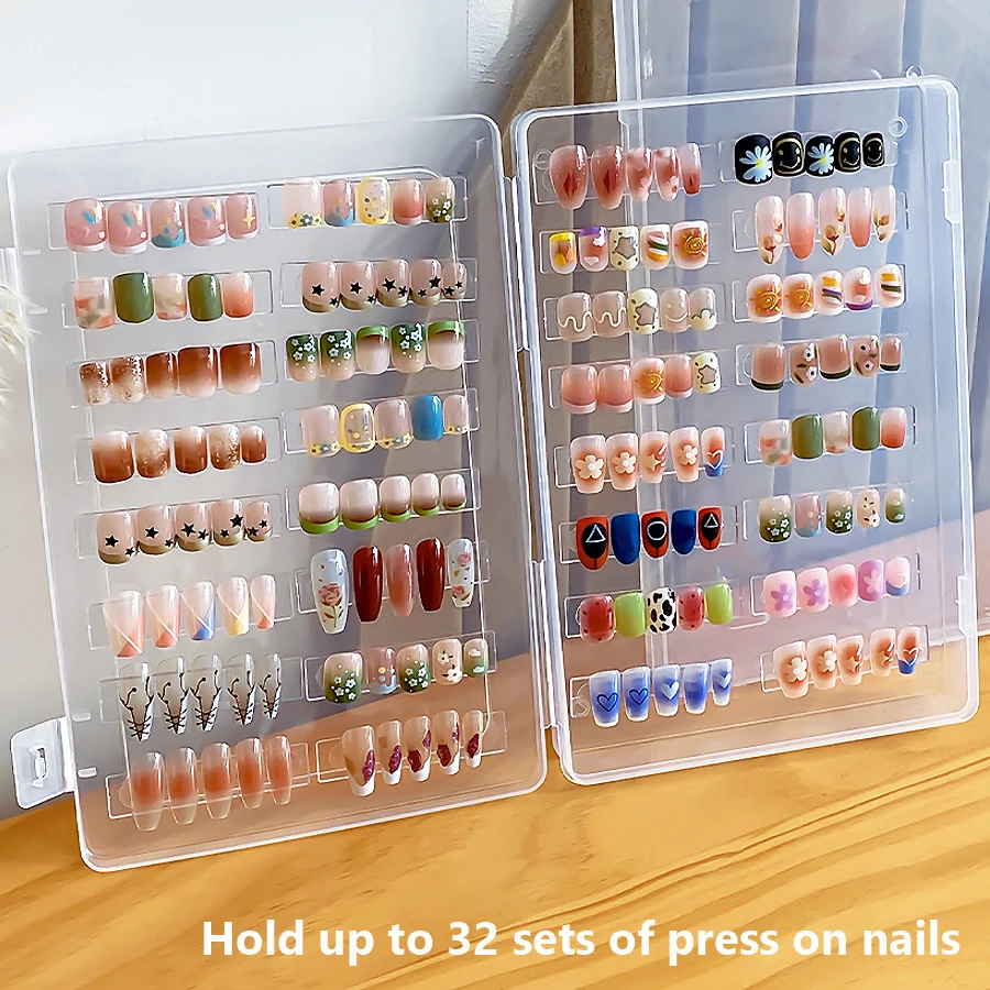 Nail Tips Display Book Nail Art Showing Shelf Box, for 32 Set Press On Nails, Gel Polish Tips Storage Board