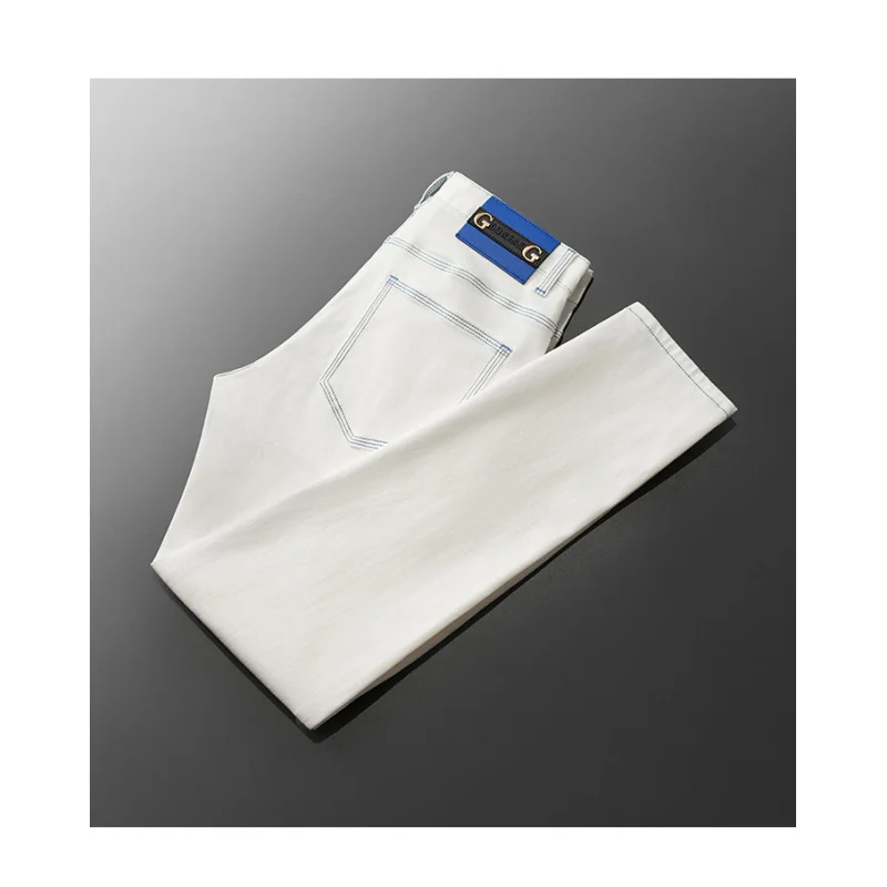 2025 Spring/Summer Light Luxury Jeans Men's Solid Color Fashion Versatile Slim fit Small Straight Stretch High end Denim Pants