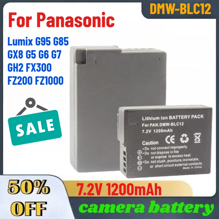 

7.2V 1200mAh DMW-BLC12 Camera Battery For Panasonic Lumix G95 G85 GX8 G5 G6 G7 GH2 FX300 FZ200 FZ1000 Digital Accessory