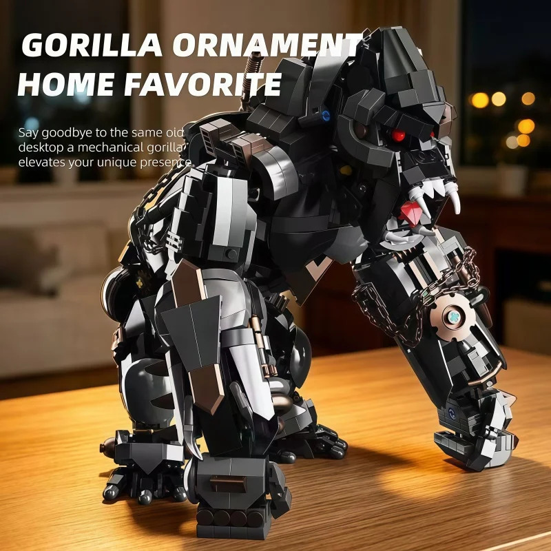 

Limited edition dark mechanical gorilla mech building blocks, highly detailed gorilla robot model, movable joint assembly buil