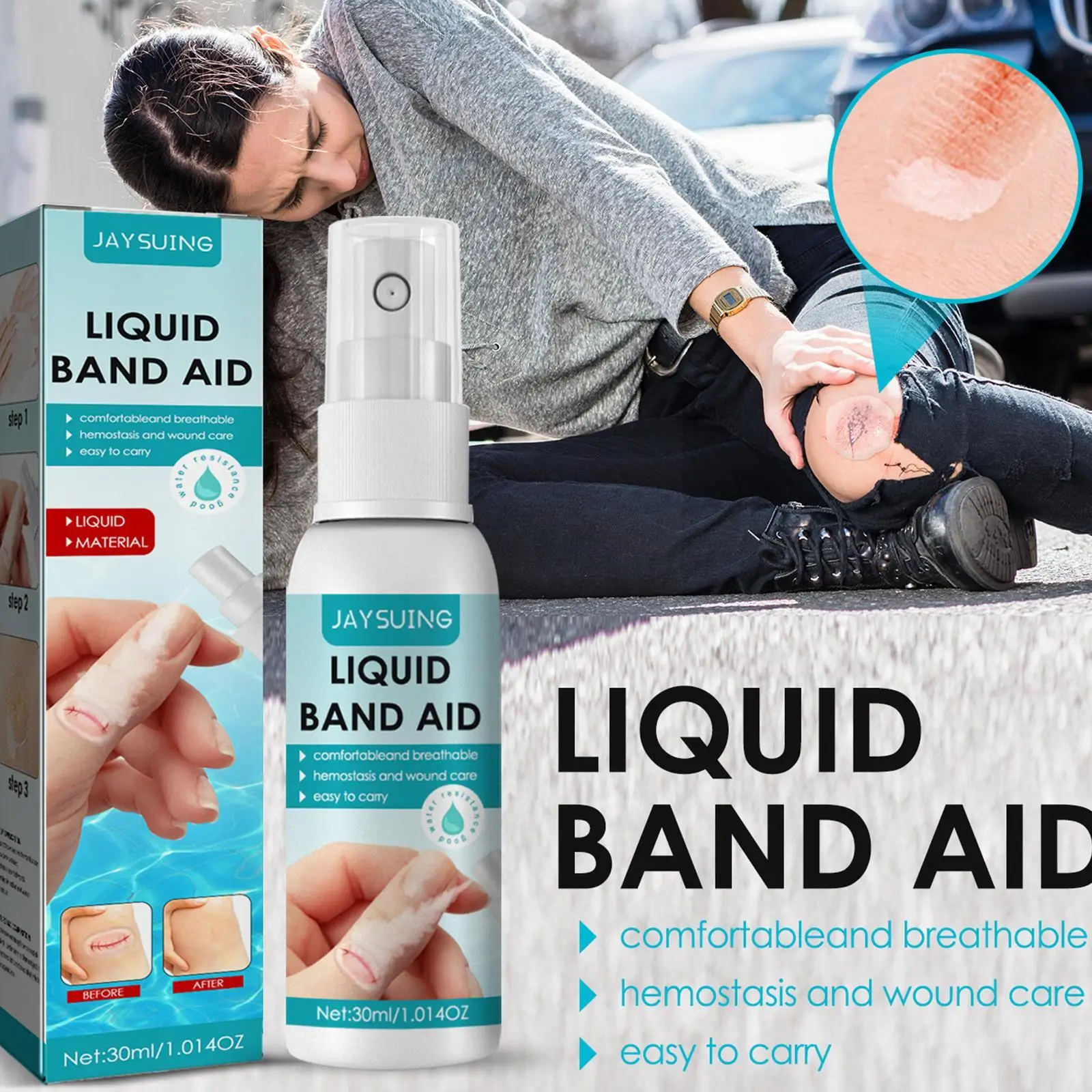 Remendo impermeável respirável da cura da ferida, Spray líquido hemostático, Adesivo Band-Aid ferida desinfecção bandagem, W2T6