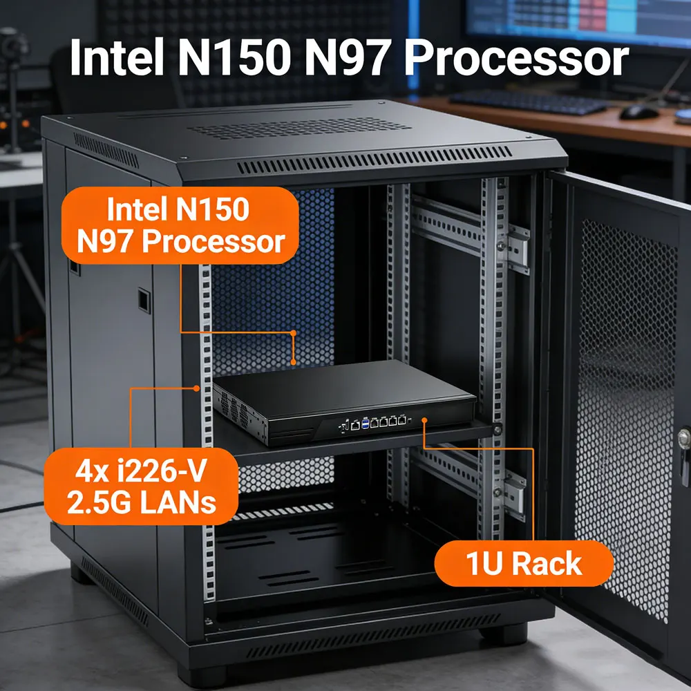 

2.5-гигабитный моноблок-файрвол 1U на базе процессоров Intel N150/N97, ОЗУ DDR5, RS232, RS485, VGA/HDMI/LVDS, 1*MPCIE-4GSIM, 1*M.2-5GSIM (ПК)