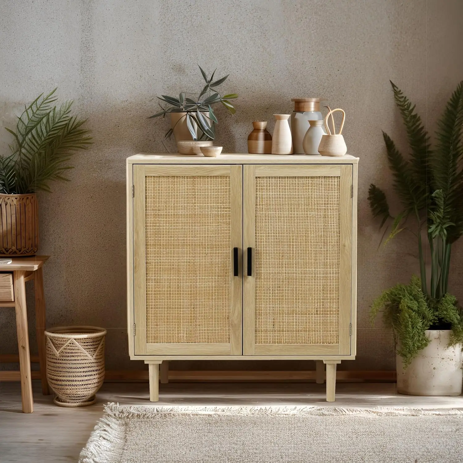 Armario de almacenamiento de cocina, aparador de Buffet con puertas decoradas de ratán, comedor, pasillo, mesa de consola