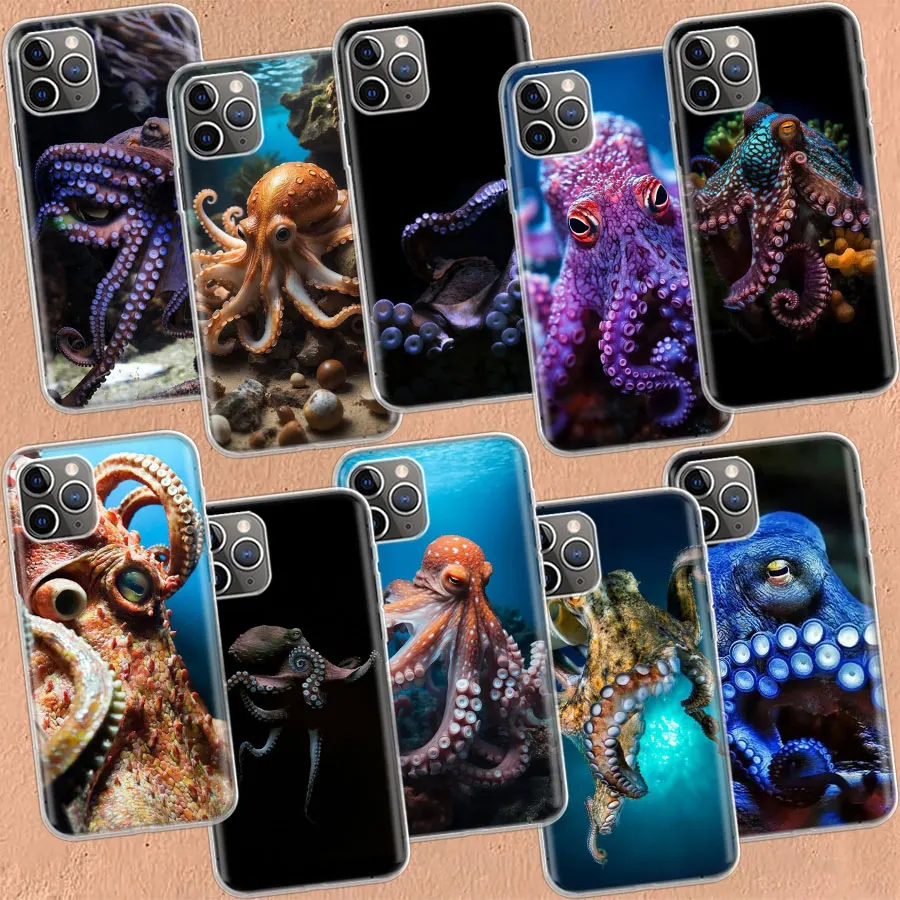 This is a Big Octopus Clear Case For Aplee iPhone 11 14 Pro 15 Plus 16 Pro Max 12 13 Mini XR X XS Max Clear TPU Phone Cover