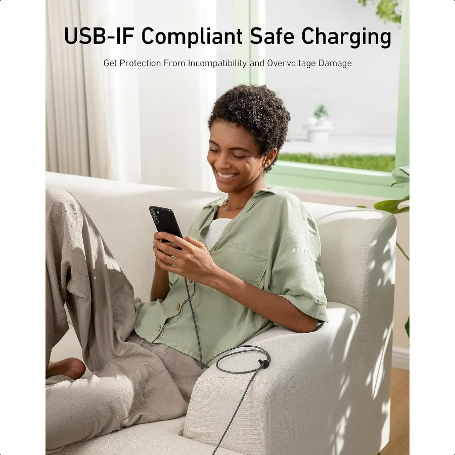 Cavo di ricarica da USB A a USB C durevole BioBriaded per Samsung Galaxy Note Series LG V30 Confezione da 2 6FT Nero