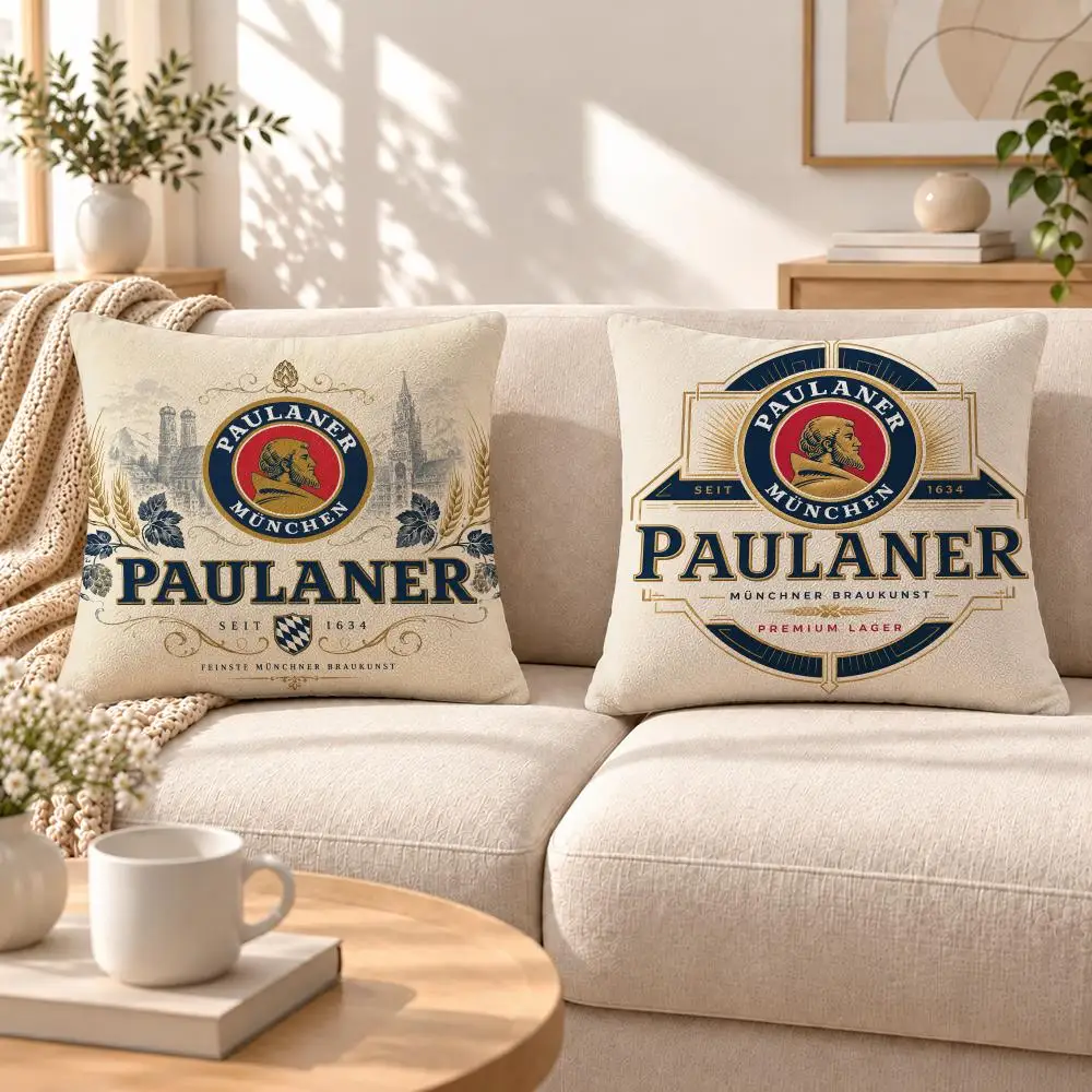 Brand Paulaner Cushion Cover Soft Short‑Plush Pillowcase, Decor for Sofa & Bedroom, Perfect Holiday Gif