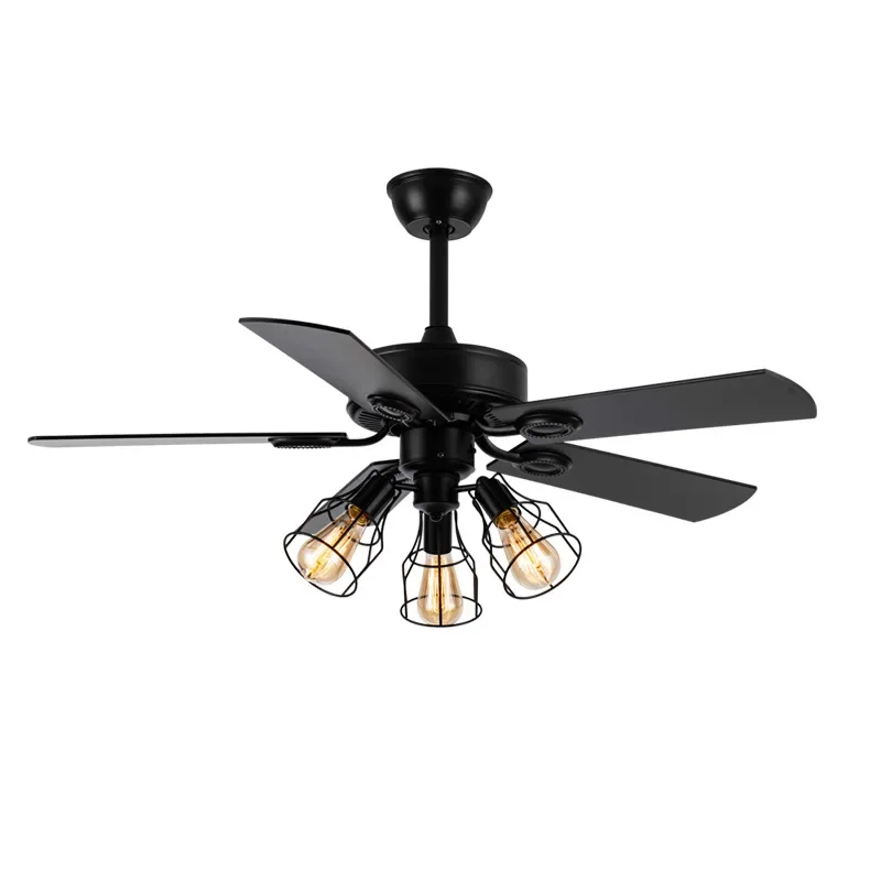 American hotel retro solid wood leaf electric fan, restaurant living room home simple modern no lamp ceiling