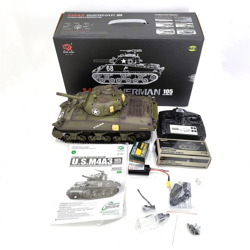 Kubin Ke Henglong 3898 American Sherman M4a3 Fumo Off Road Serbatoio telecomandato Pistola telescopica Tubo Modello militare Giocattolo Regalo